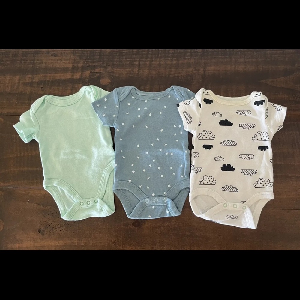 Cloud Island Baby Boy's Size Newborn 3pk Short Sleeve Bodysuit